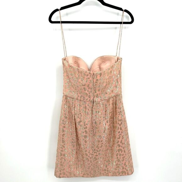 ERIN FETHERSON Pink Gold Metallic Silk Leopard Print Strapless Mini Dress Size 6 - Picture 4 of 9